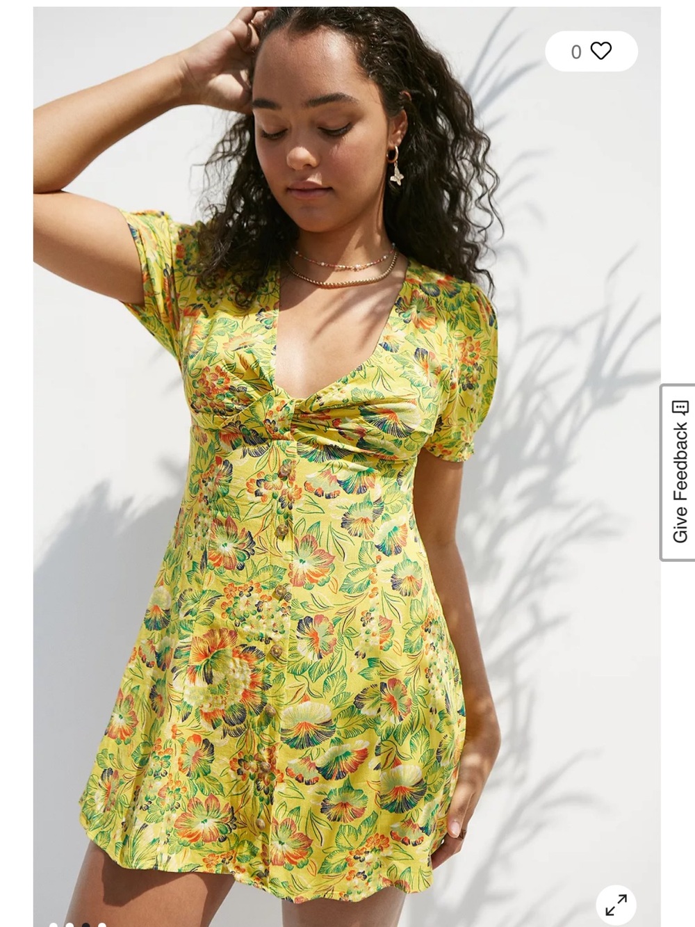 Urban Outfitters Yellow Floral Twist-Front Mini Dress